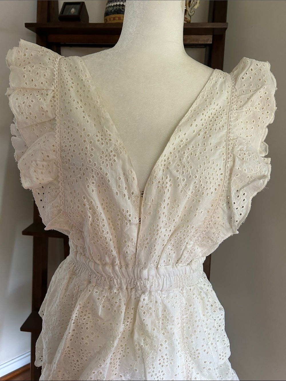 Off White Eyelet Ruffle Tiered Dress - Picture 2 of 7